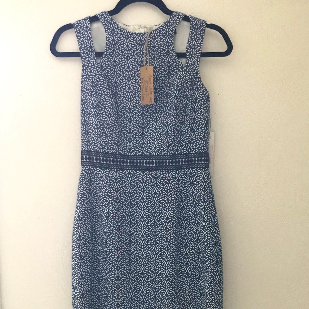 NWT! Maggy London A-Line Blue Printed Midi Sleeveless Dress